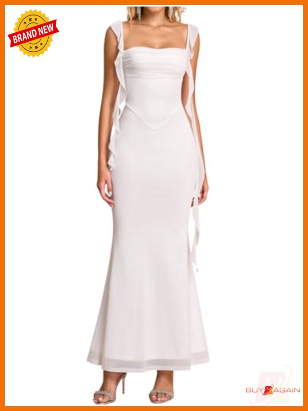 Ruffle Ruched Maxi Formal Dress Sleeveless Bodycon High Waist Wedding Guest
